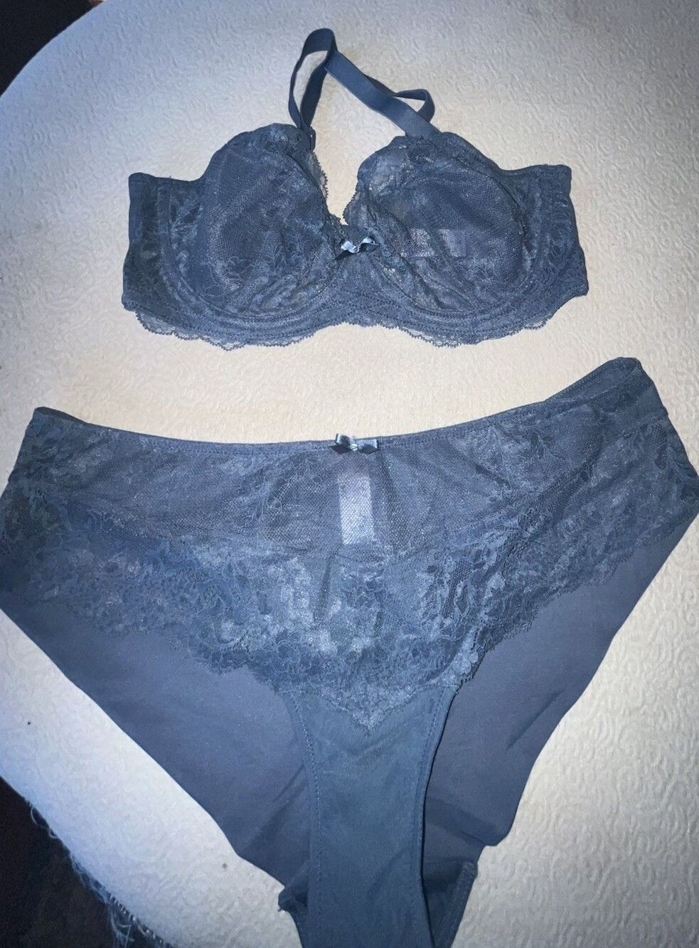 Panache Bra/Panty Set Dark Gray NWOT Top 34/Panty Large Lacey Stretch